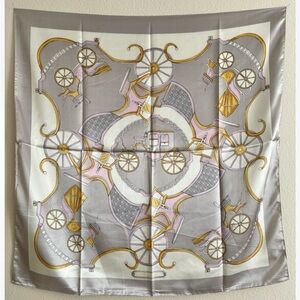 Vintage silver, cream, and pink silk scarf 35” by 35”